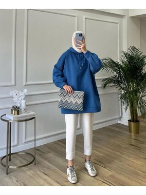 Kapüşonlu Balon Kol İplik Şardonlu Geniş Ve Bol Kalıp Polar