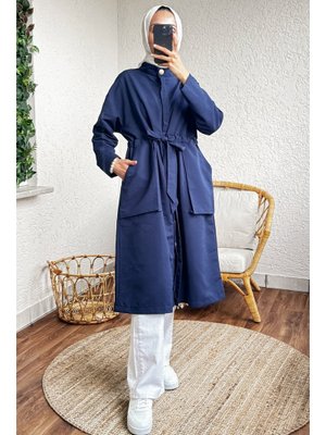 Lacivert Bel Büzgü Kuşaklı Kap