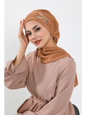 Camel Aksesuarlı Aerobin Kumaş Hazır Türban,ht Camel Aksesuarlı Aerobin Kumaş Hazır Türban,ht