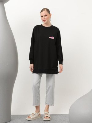 Siyah İki İplik Renkli Ayakkabı Baskılı Sweatshirt Siyah İki İplik Renkli Ayakkabı Baskılı Sweatshirt