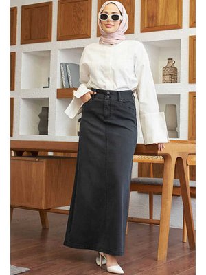 Füme Denim Klasik Etek Füme Denim Klasik Etek