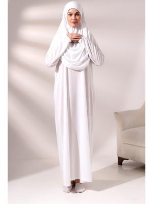 Beyaz Pratik Tek Parça Namaz Elbisesi
