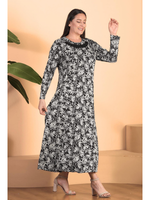 Kadin Tesettur Buyuk Beden Yakası Garnili Anne Elbise Gri Kadin Tesettur Buyuk Beden Yakası Garnili Anne Elbise Gri