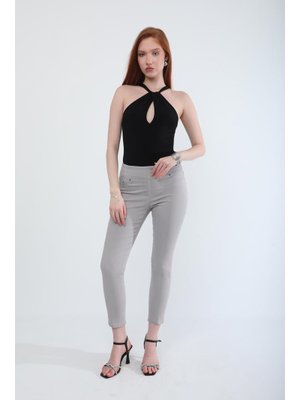 Gri Likralı Esnek Jean Pantolon