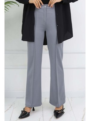 Gri Düğmeli Palazzo Pantolon