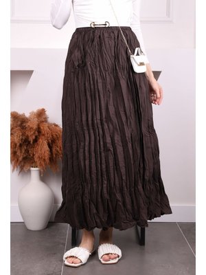 Kahverengi Kendinden Kırışık Bel Lastikli Etek Kahverengi Kendinden Kırışık Bel Lastikli Etek
