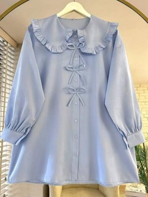 Mavi Marul Yaka Fiyonklu Tunik Mavi Marul Yaka Fiyonklu Tunik