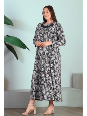 İndigo Kadin Tesettur Buyuk Beden Yakası Garnili Anne Elbise İndigo Kadin Tesettur Buyuk Beden Yakası Garnili Anne Elbise