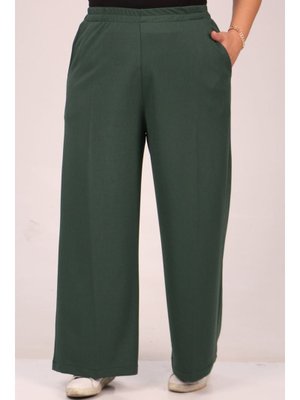 Zümrüt Büyük Beden Beli Lastikli Scuba Boru Paça Pantolon