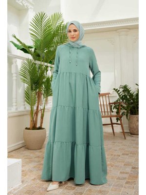 Mint Yeşili Berlin Kapüşonlu Reglan Kollu Elbise