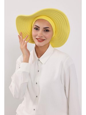 Sarı Çıkarılabilir Arkası Fiyonklu Şapkalı Penye Bone Türban,s Sarı Çıkarılabilir Arkası Fiyonklu Şapkalı Penye Bone Türban,s