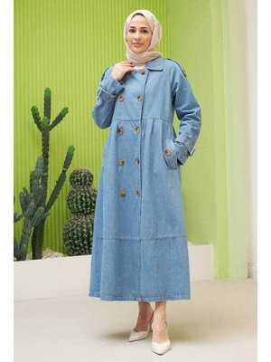Mavi Reglan Kollu Süs Pileli Denim Ceket Mavi Reglan Kollu Süs Pileli Denim Ceket