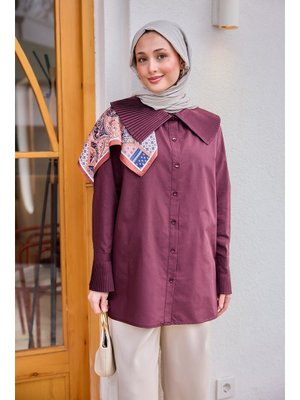 Bordo Yaka Ve Kol Pilise Detaylı Gömlek