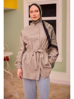 Yeşil Kol Ve Bel Büzgülü Çıt Detaylı Gömlek Küf