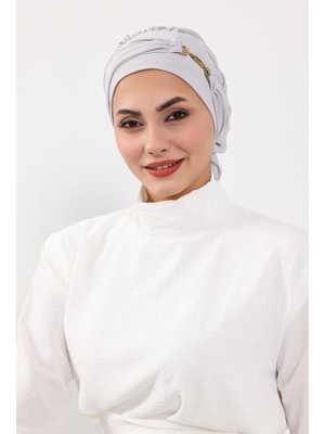 Açık Gri Aerobin Kumaş Aksesuarlı Hazır Türban,ht Açık Gri Aerobin Kumaş Aksesuarlı Hazır Türban,ht