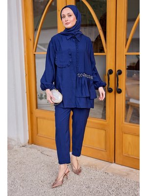 Lacivert Cebi Taş Detaylı Takım Lacivert Cebi Taş Detaylı Takım