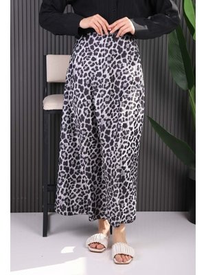 Füme Leopar Desenli Saten Etek Füme Leopar Desenli Saten Etek