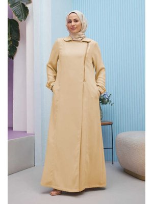 Açık Bej Krep Yan Fermuarlı Ferace