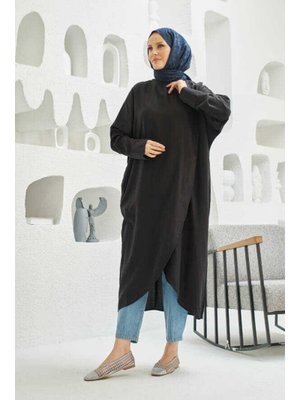Siyah Denim Parça Boya Standart Tunik Siyah Denim Parça Boya Standart Tunik