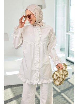 Beyaz Fırfır Detaylı Gömlek