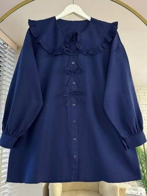 Lacivert Marul Yaka Fiyonklu Tunik Lacivert Marul Yaka Fiyonklu Tunik