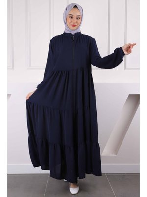 Lacivert Kol Lastikli Fermuarlı Ferace Lacivert Kol Lastikli Fermuarlı Ferace