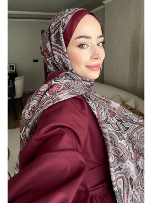 Bordo Etnik Desen Soft Şal