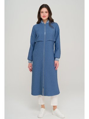 İndigo Ribana Ve Taş Detaylı Kapitone Desenli Hafif Kap