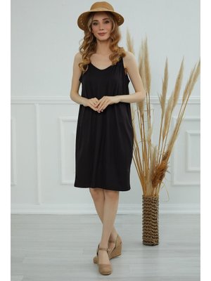 Siyah Askılı Penye Kısa Elbise,elb