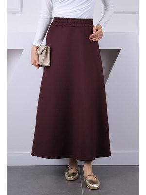 Mürdüm Bel Lastikli Scuba Kloş Etek Mürdüm Bel Lastikli Scuba Kloş Etek