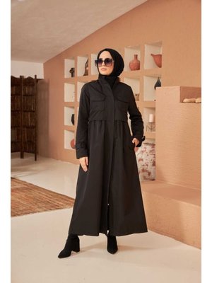 Siyah İnter Büzgülü Trençkot