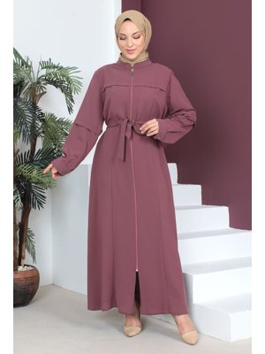 Gül Kurusu Büyük Beden Fermuarlı Ferace Gül Kurusu Büyük Beden Fermuarlı Ferace