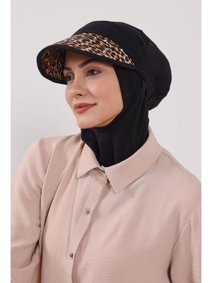 Leopar Desen Nijya Boneli Çıkarılabilir Desenli Siperlikli Bone Türban,b 91d Siyah Leopar Desen Nijya Boneli Çıkarılabilir Desenli Siperlikli Bone Türban,b 91d Siyah