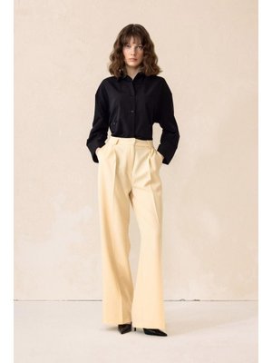 Krem Yüksek Bel Bol Paça Palazzo Pantolon