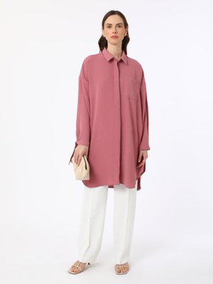 Koyu Gül Manşeti Bağlama Detaylı Tunik