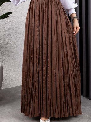 Kahverengi Kırışık Kumaş Uzun Etek