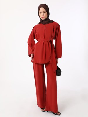 Kiremit Exclusive Modal Kumaş Bağlama Detaylı İkili Takım