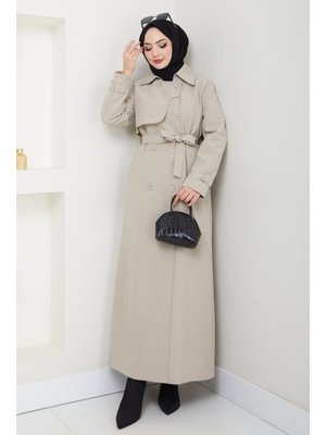 Kapak Detay Uzun Astarlı Taş Trençkot