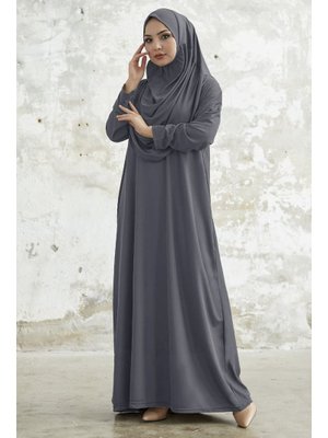 Tek Parça Koyu Gri Namaz Elbisesi Tek Parça Koyu Gri Namaz Elbisesi