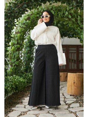 Siyah Denim Püsküllü Pantolon Etek Siyah Denim Püsküllü Pantolon Etek