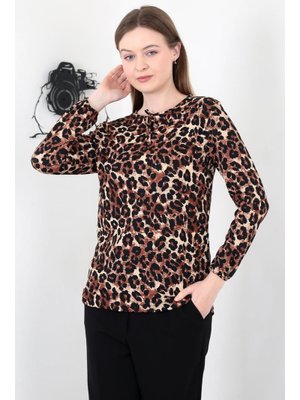 Leopar Kahverengi Bağcıklı Yaka Bürümcük