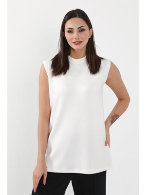 Ekru Düz Kolsuz Tunik,sw Ekru Düz Kolsuz Tunik,sw
