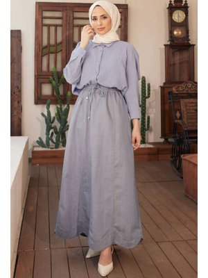 Mavi Parçalı Lastikli Etek