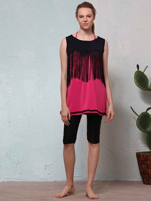 Fuşya Haşema Yarım Kapalı Mayo