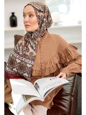 Kahverengi Robası Fırfırlı Cupra Tencel Gömlek