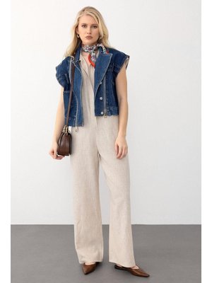 Koyu Mavi Fermuar Detaylı Kısa Kot Yelek Koyu Mavi Fermuar Detaylı Kısa Kot Yelek