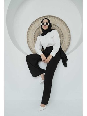 Siyah Parça Boya Tensel Lastikli Pantolon