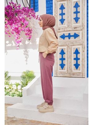 Lila Ancelina Lastikli Pantolon