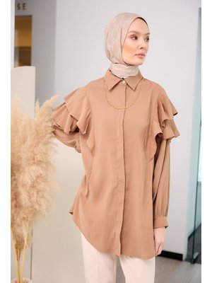 Vizon Gizli Düğmeli Fırfır Detay Gömlek