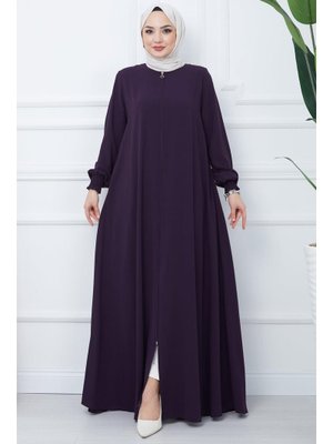 Büyük Beden Kolları Gipe Detaylı Mürdüm Ferace Büyük Beden Kolları Gipe Detaylı Mürdüm Ferace